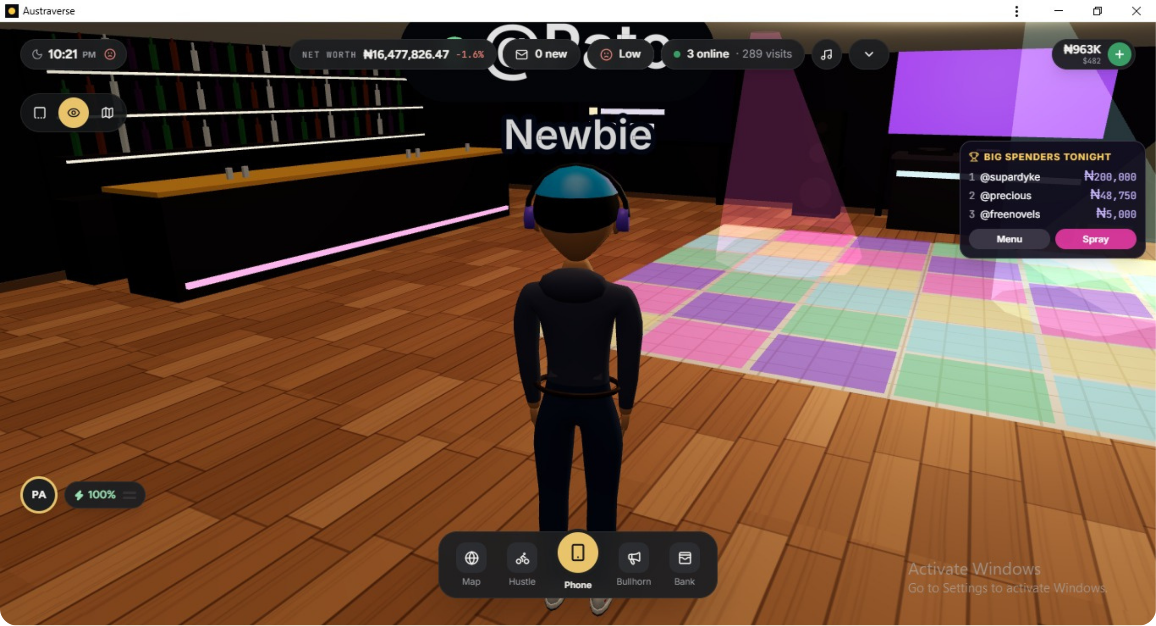 Austraverse free 3D crypto city with live coin ticker in Lagos